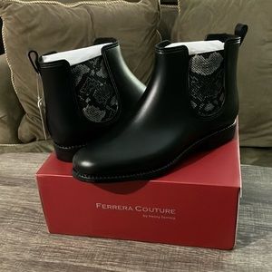 Ferrera Couture Black Ankle Boots with Snake Print